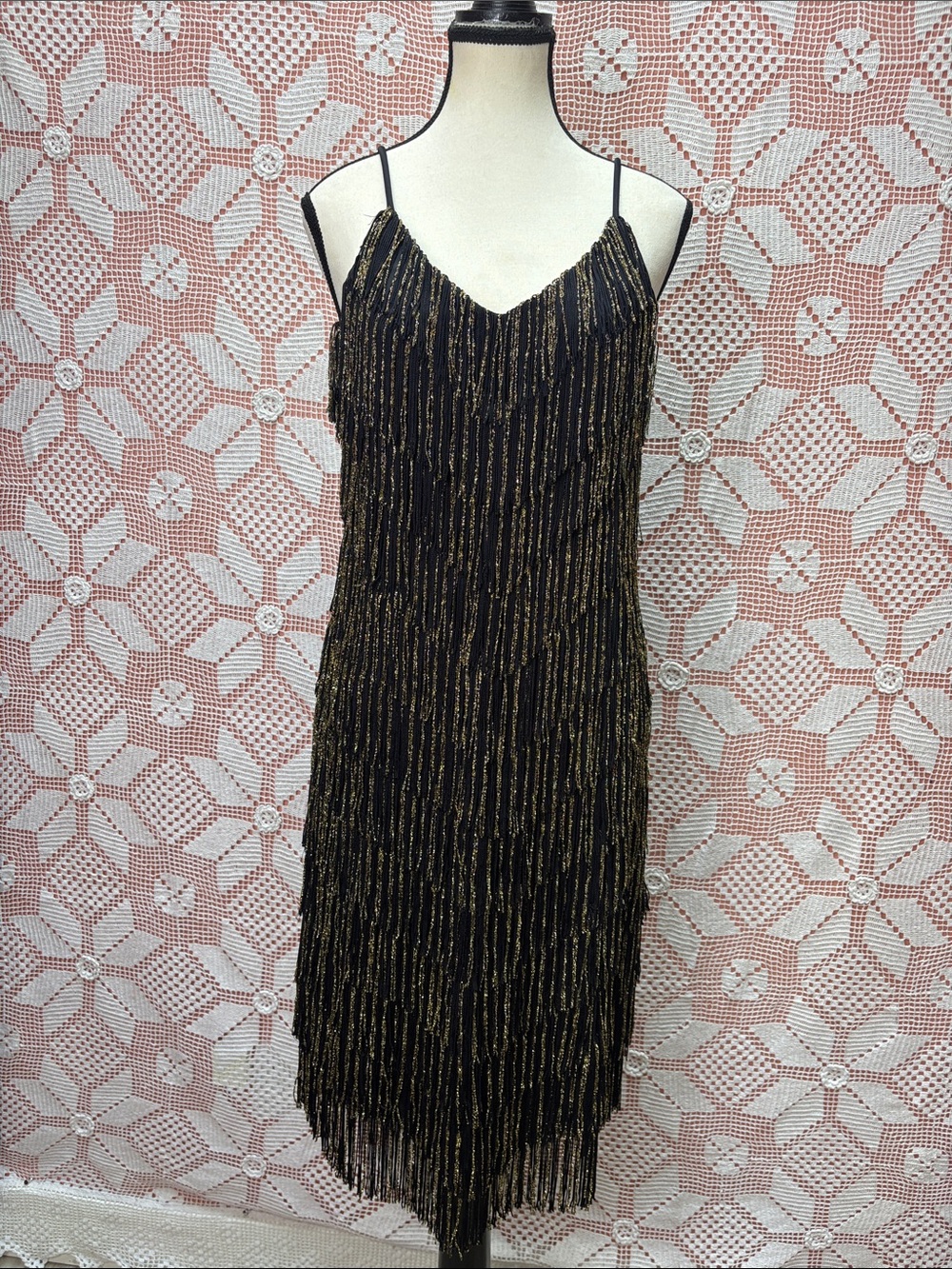 Vintage Collections by JS Black & Gold Fringe Dress